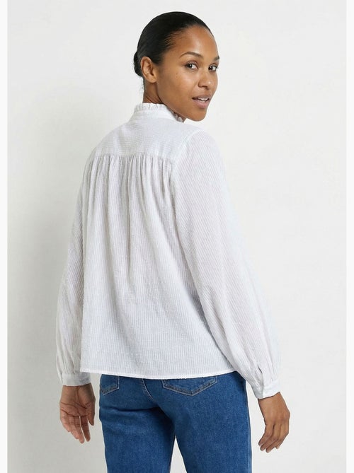 Blusa cuello volante algodón plumeti rayado - Afibel - Kiabi Blusa cuello volante algodón plumeti rayado - Afibel - Kiabi