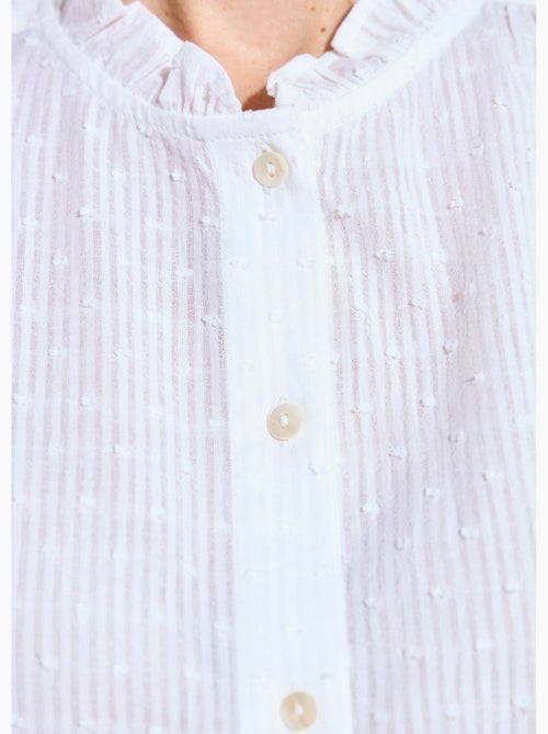 Blusa cuello volante algodón plumeti rayado - Afibel - Kiabi Blusa cuello volante algodón plumeti rayado - Afibel - Kiabi