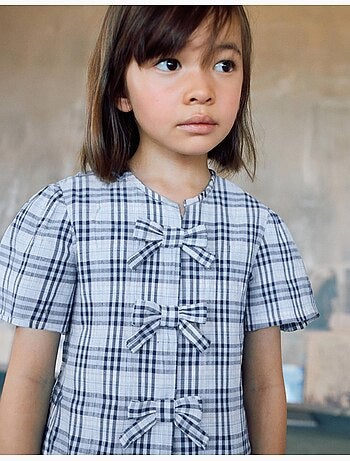 Blusa de algodón a cuadros con lazos decorativos B&S