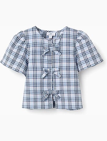 Blusa de algodón a cuadros con lazos decorativos B&S