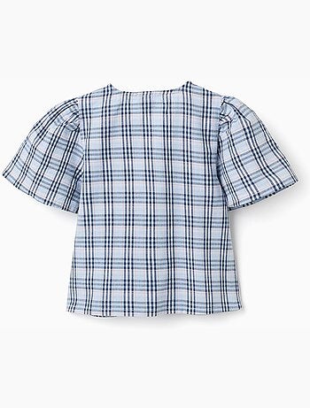 Blusa de algodón a cuadros con lazos decorativos B&S