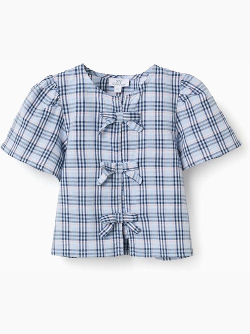 Blusa de algodón a cuadros con lazos decorativos B&S - Kiabi