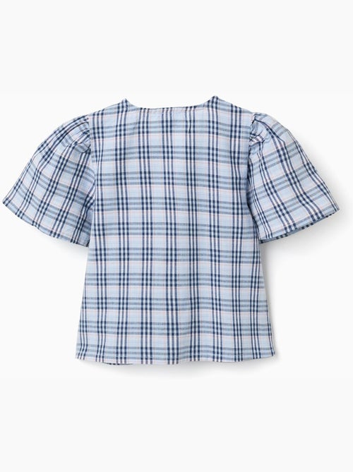 Blusa de algodón a cuadros con lazos decorativos B&S - Kiabi