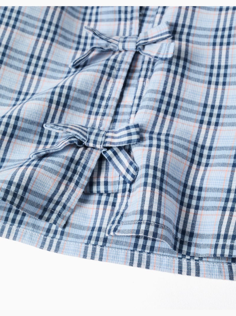 Blusa de algodón a cuadros con lazos decorativos B&S Azul oscuro - Kiabi