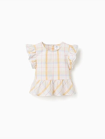 Blusa de algodón a cuadros con volantes B&S