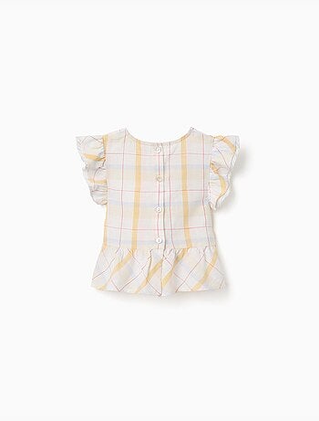 Blusa de algodón a cuadros con volantes B&S