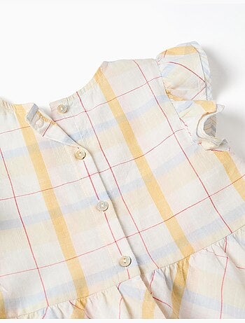 Blusa de algodón a cuadros con volantes B&S