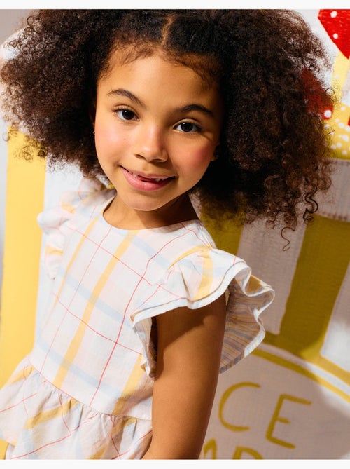 Blusa de algodón a cuadros con volantes B&S - Kiabi