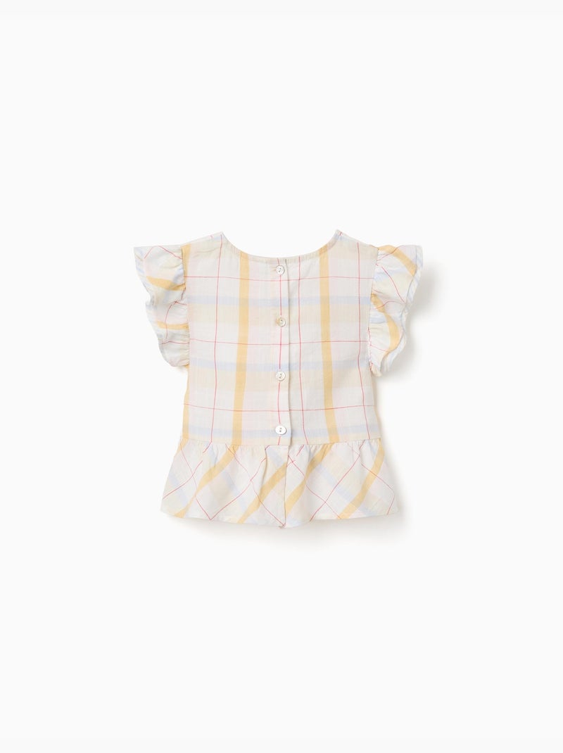 Blusa de algodón a cuadros con volantes B&S Blanco - Kiabi