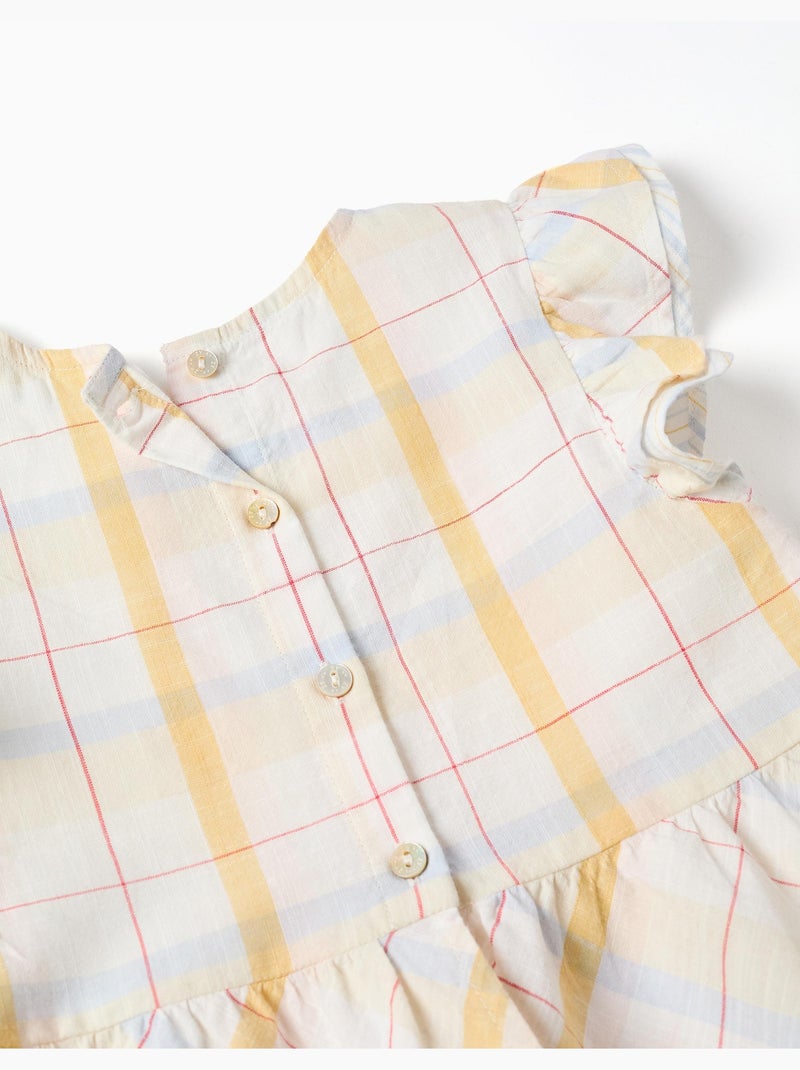 Blusa de algodón a cuadros con volantes B&S Blanco - Kiabi