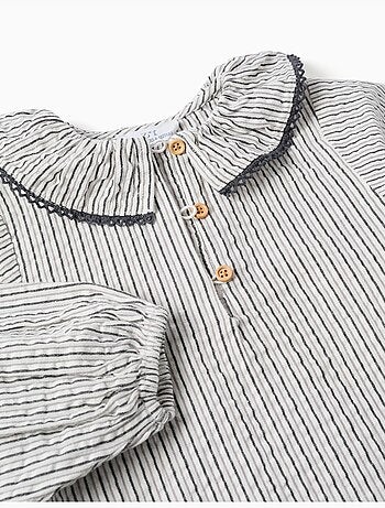 Blusa de algodón a rayas con volantes B&S