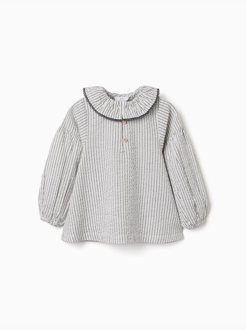 Blusa de algodón a rayas con volantes B&S - Kiabi