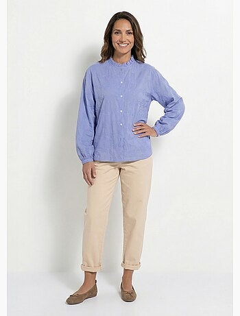 Blusa de algodón bordada con botones y cuello con volantes - AFIBEL