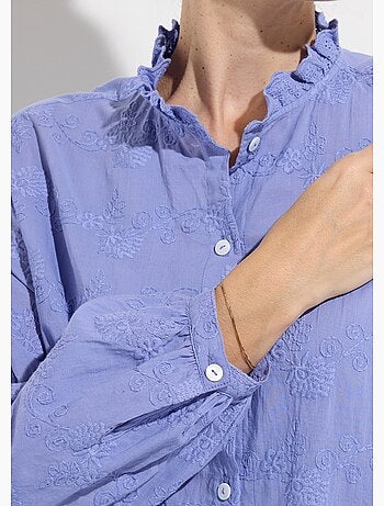 Blusa de algodón bordada con botones y cuello con volantes - AFIBEL