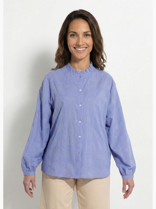 Blusa de algodón bordada con botones y cuello con volantes - AFIBEL - Kiabi