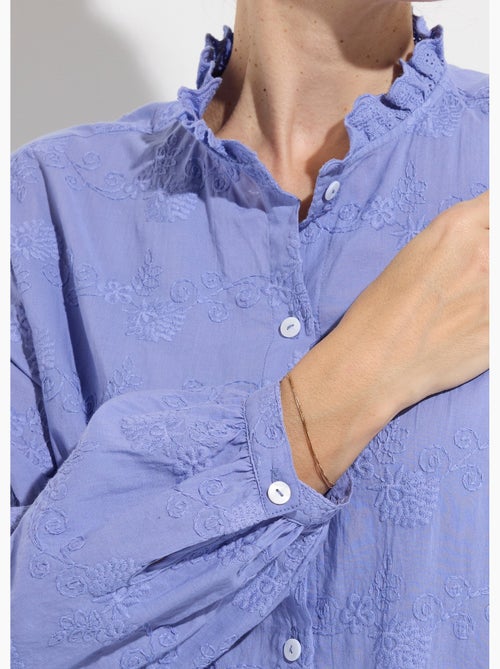 Blusa de algodón bordada con botones y cuello con volantes - AFIBEL - Kiabi