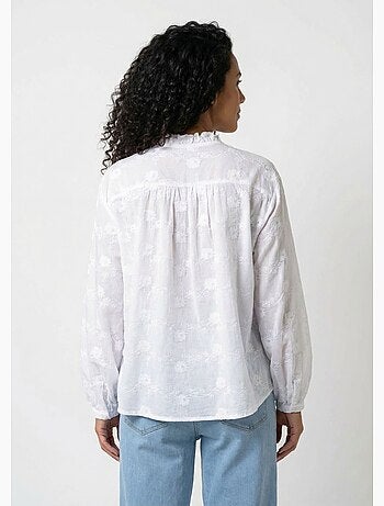 Blusa de algodón bordada con botones y cuello con volantes - AFIBEL