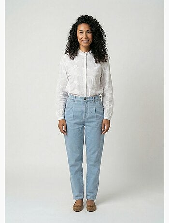 Blusa de algodón bordada con botones y cuello con volantes - AFIBEL