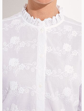 Blusa de algodón bordada con botones y cuello con volantes - AFIBEL