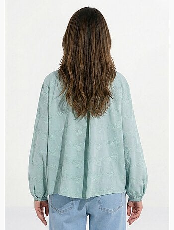 Blusa de algodón bordada con botones y cuello con volantes - AFIBEL