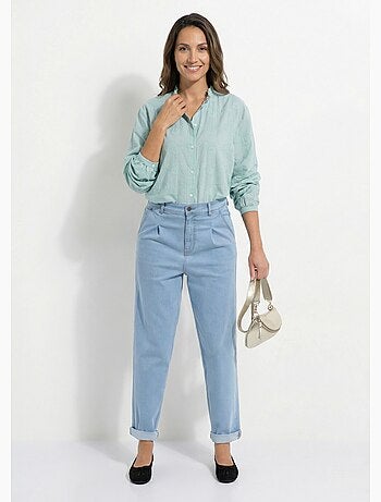 Blusa de algodón bordada con botones y cuello con volantes - AFIBEL