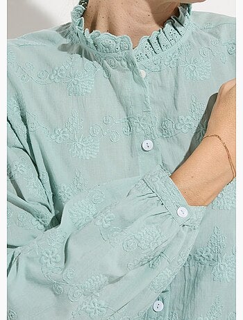 Blusa de algodón bordada con botones y cuello con volantes - AFIBEL