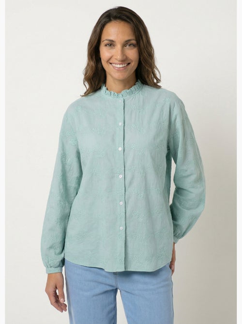 Blusa de algodón bordada con botones y cuello con volantes - AFIBEL - Kiabi