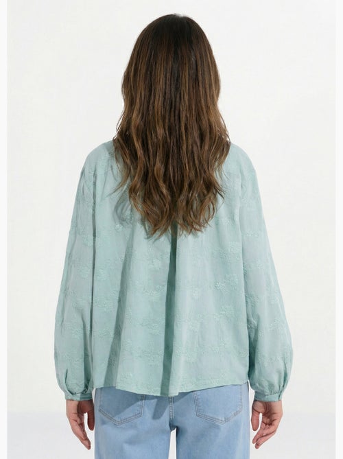 Blusa de algodón bordada con botones y cuello con volantes - AFIBEL - Kiabi