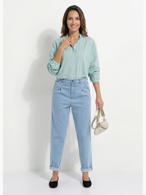 Blusa de algodón bordada con botones y cuello con volantes - AFIBEL - Kiabi