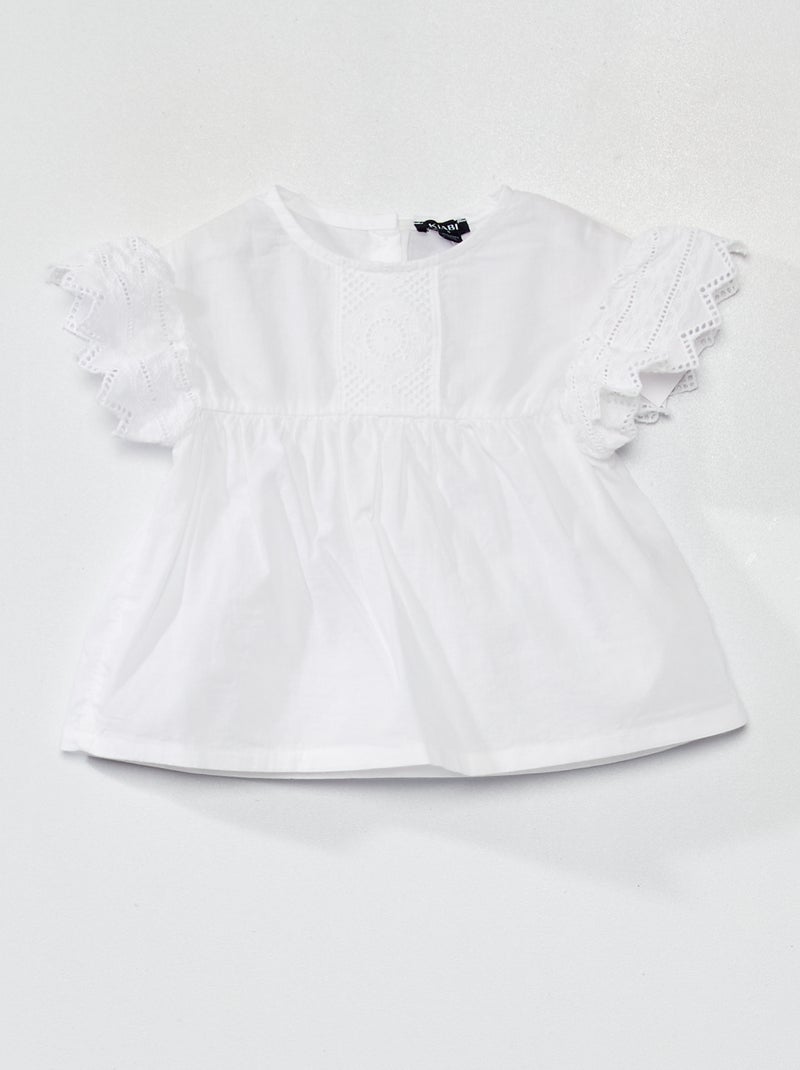 Blusa de algodón con bordado BLANCO - Kiabi
