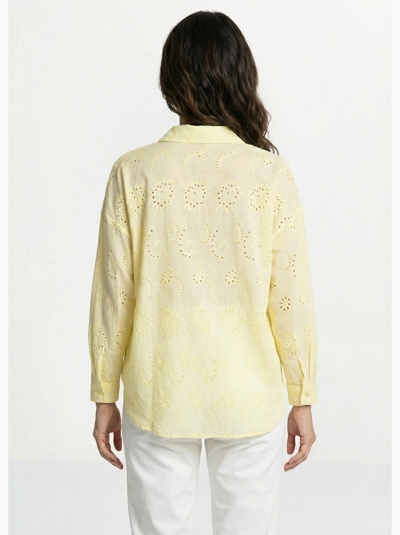 Blusa de algodón con bordado de ojales - AFIBEL Amarillo - Kiabi