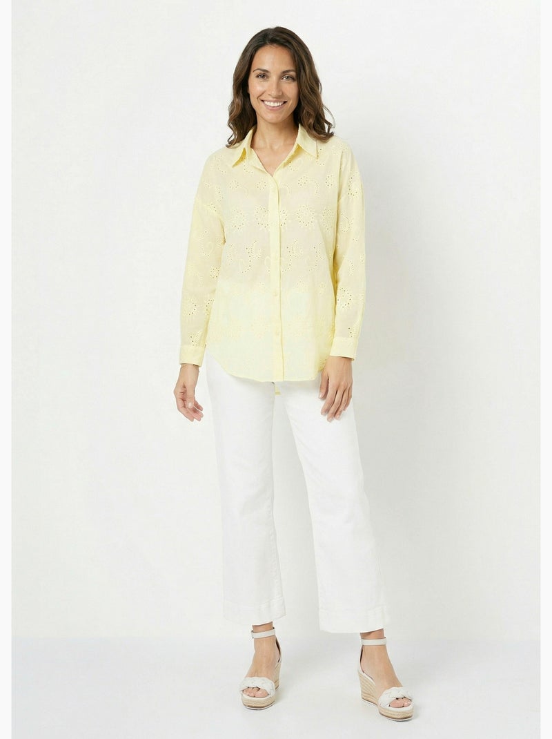 Blusa de algodón con bordado de ojales - AFIBEL Amarillo - Kiabi