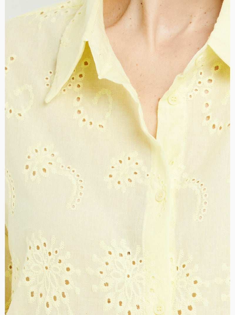 Blusa de algodón con bordado de ojales - AFIBEL Amarillo - Kiabi