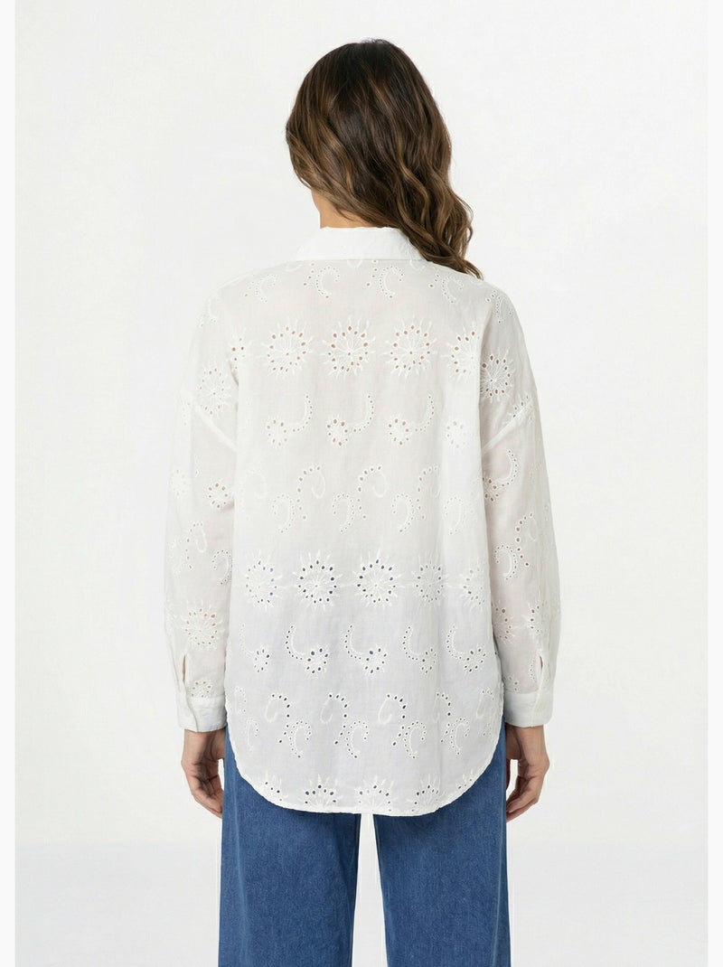 Blusa de algodón con bordado de ojales - AFIBEL Blanco - Kiabi