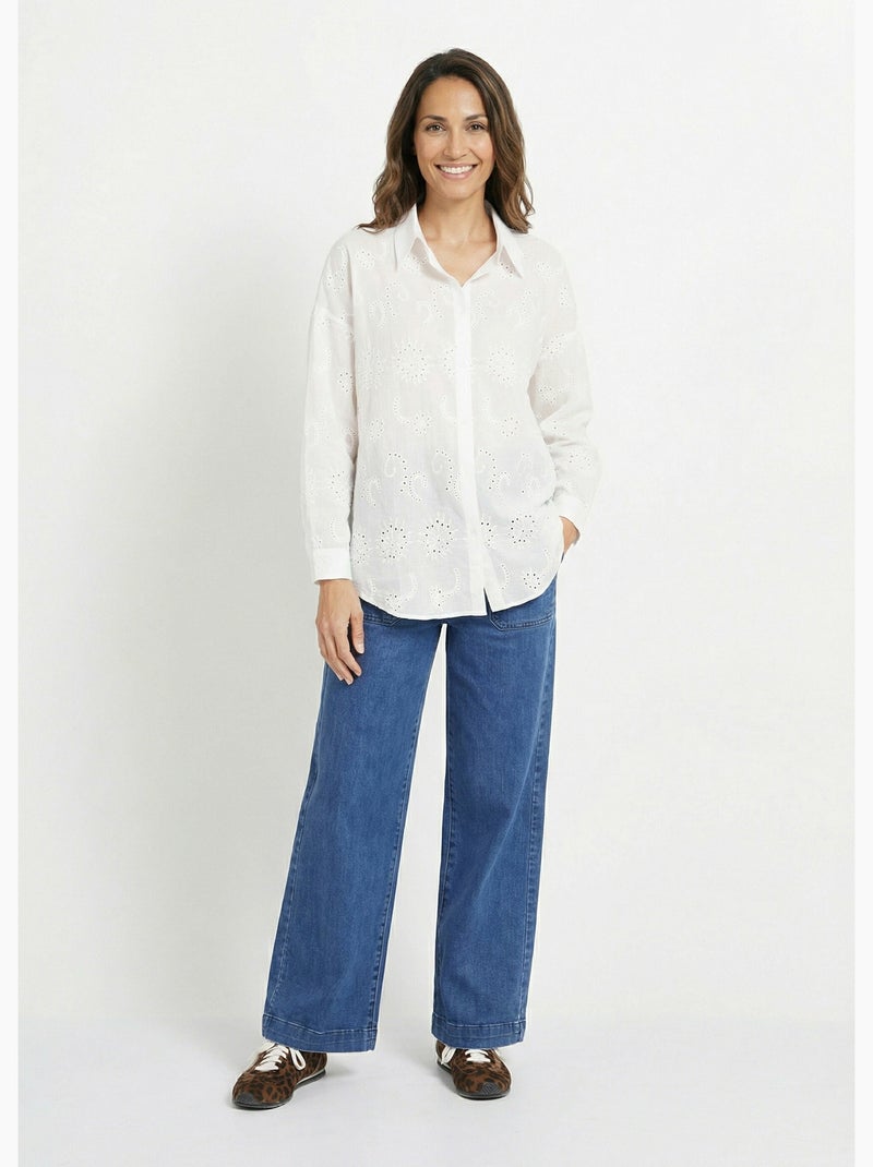 Blusa de algodón con bordado de ojales - AFIBEL Blanco - Kiabi