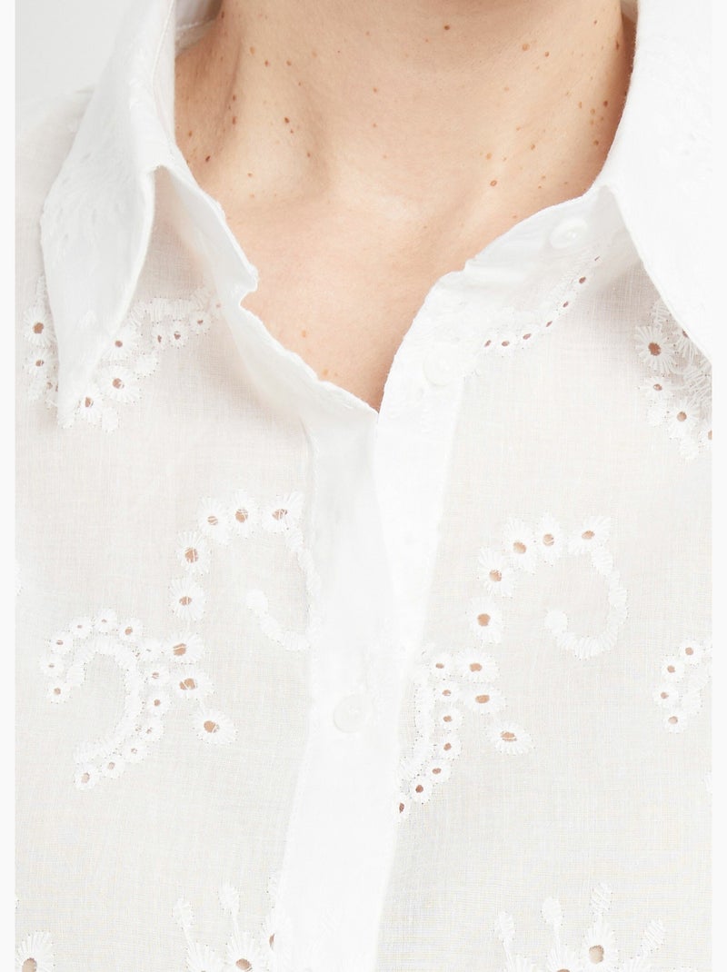Blusa de algodón con bordado de ojales - AFIBEL Blanco - Kiabi