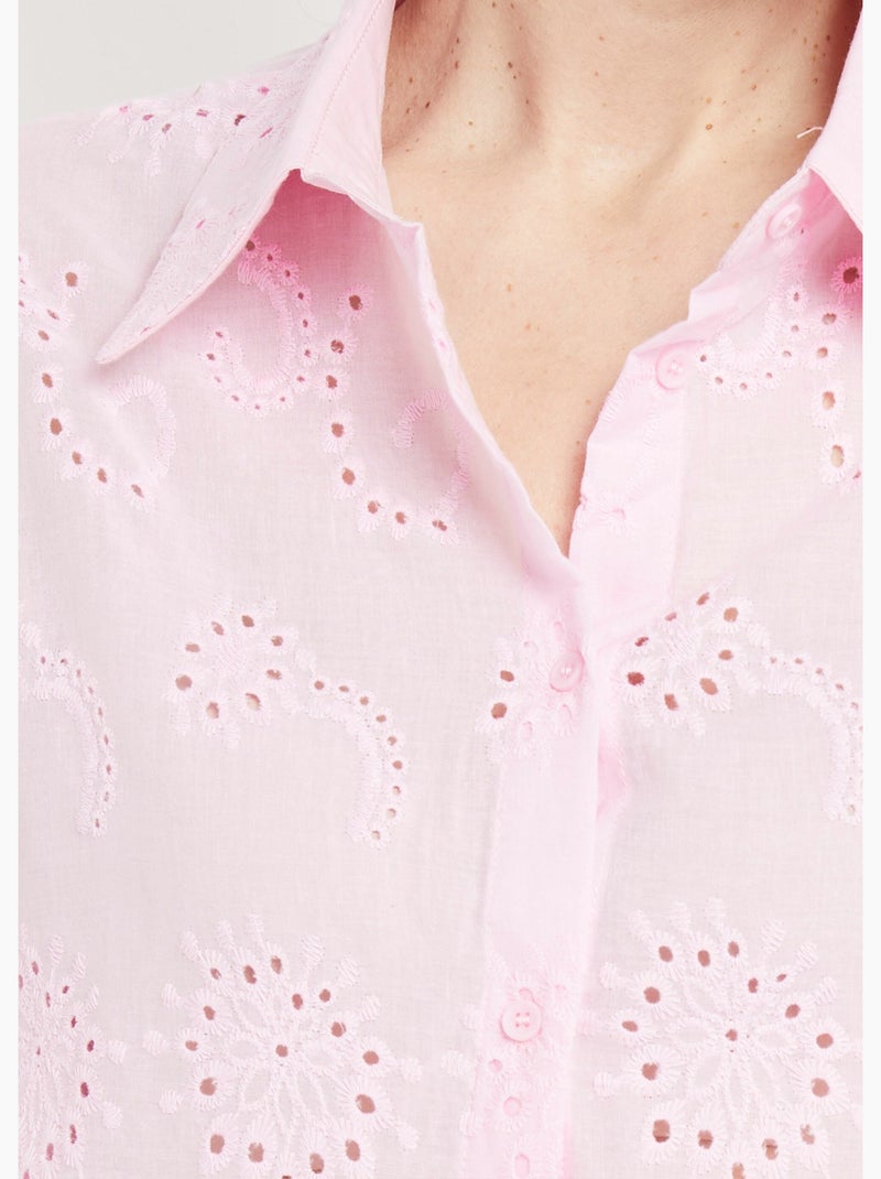 Blusa de algodón con bordado de ojales - AFIBEL Rosa - Kiabi