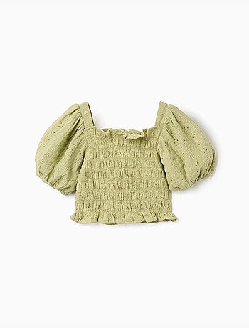 Blusa de algodón con bordado inglés y mangas abullonadas