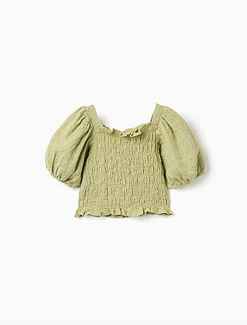 Blusa de algodón con bordado inglés y mangas abullonadas