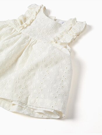 Blusa de algodón con bordado inglés y volantes