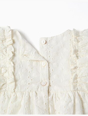 Blusa de algodón con bordado inglés y volantes