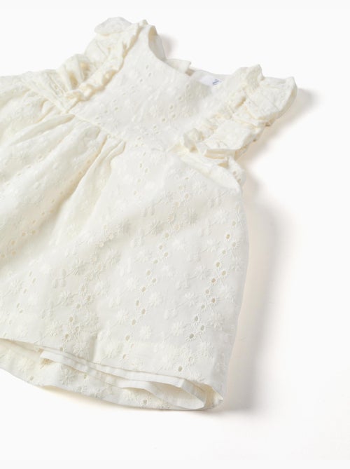 Blusa de algodón con bordado inglés y volantes - Kiabi