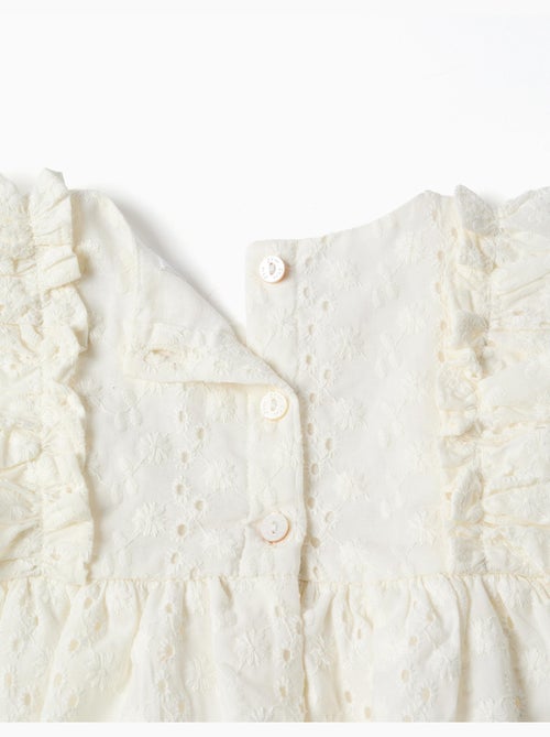 Blusa de algodón con bordado inglés y volantes - Kiabi