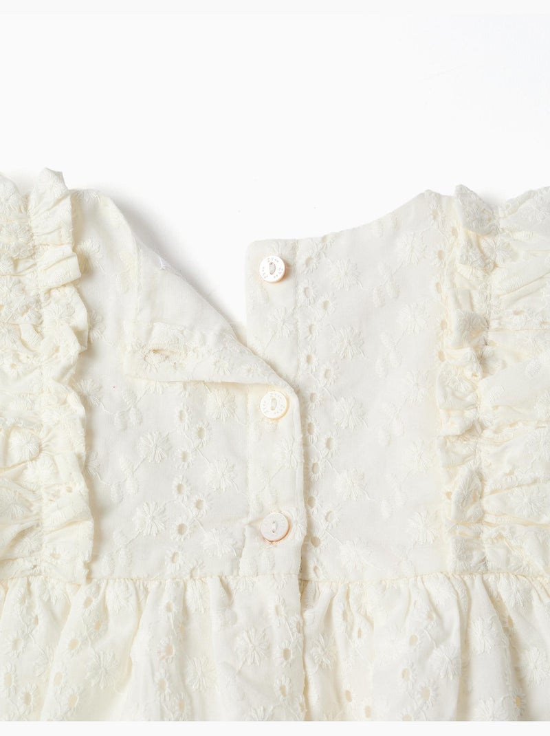 Blusa de algodón con bordado inglés y volantes Blanco - Kiabi