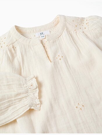 Blusa de algodón con bordado inglés y volantes