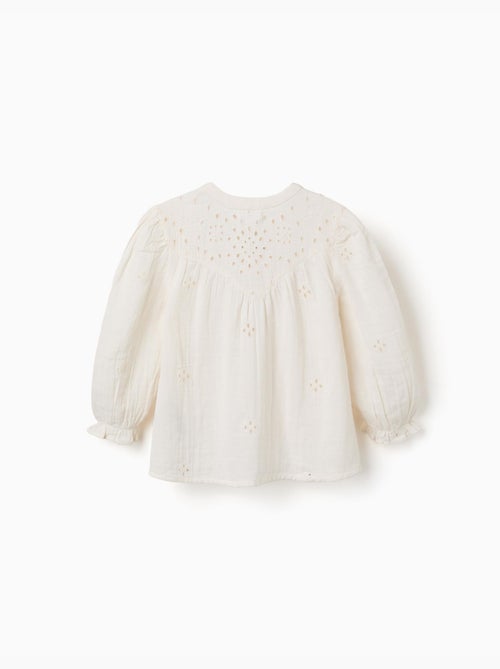 Blusa de algodón con bordado inglés y volantes - Kiabi