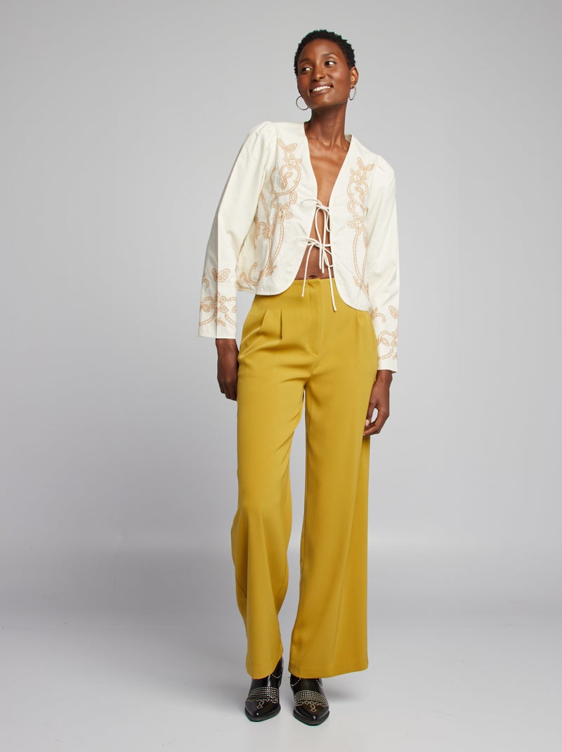 Blusa de algodón con bordados BEIGE - Kiabi