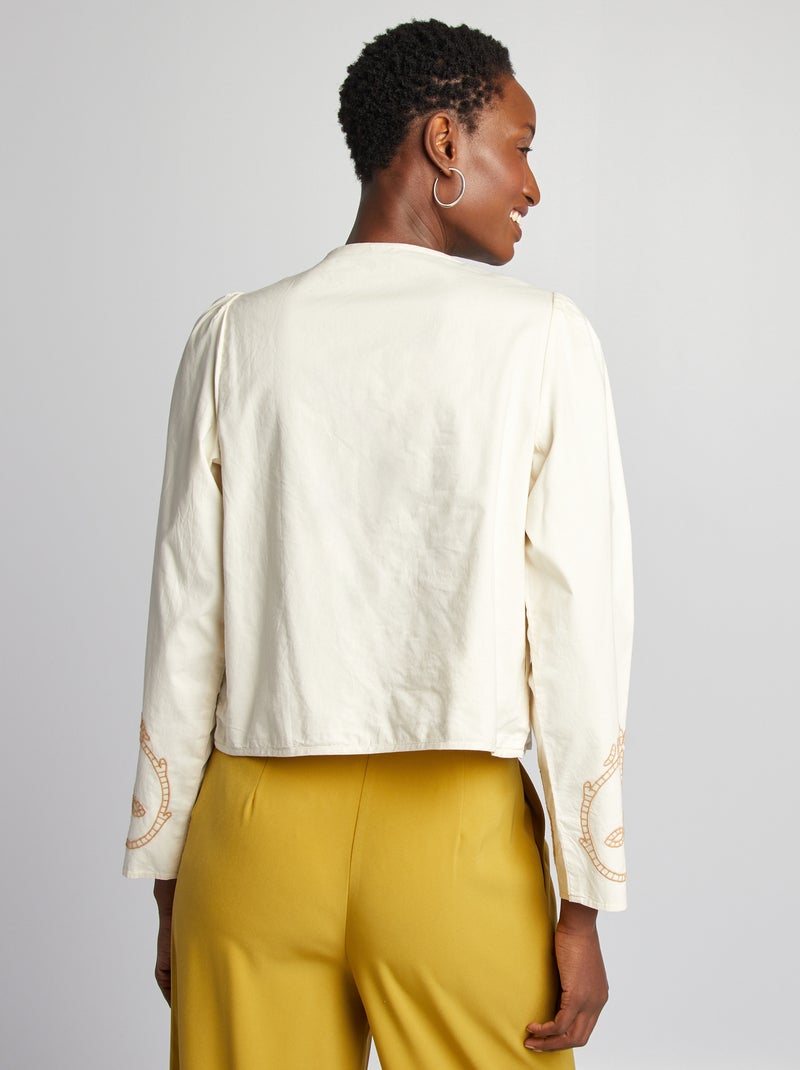 Blusa de algodón con bordados BEIGE - Kiabi
