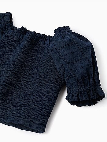 Blusa de algodón con elástico y volantes