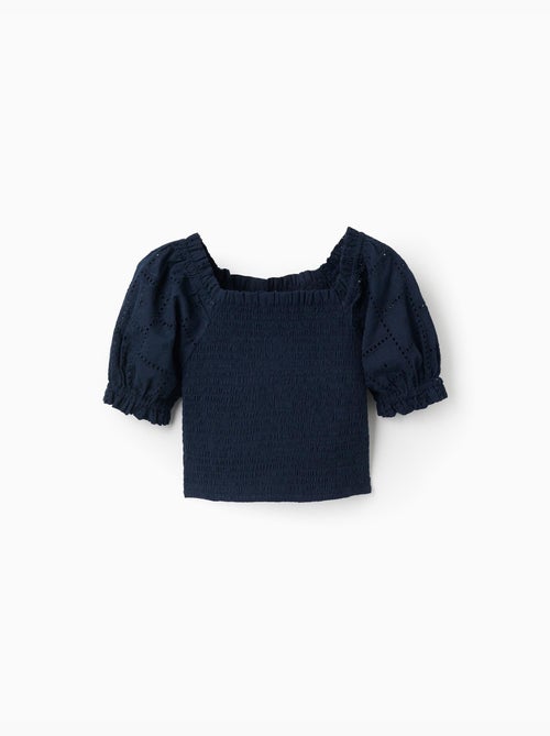Blusa de algodón con elástico y volantes - Kiabi